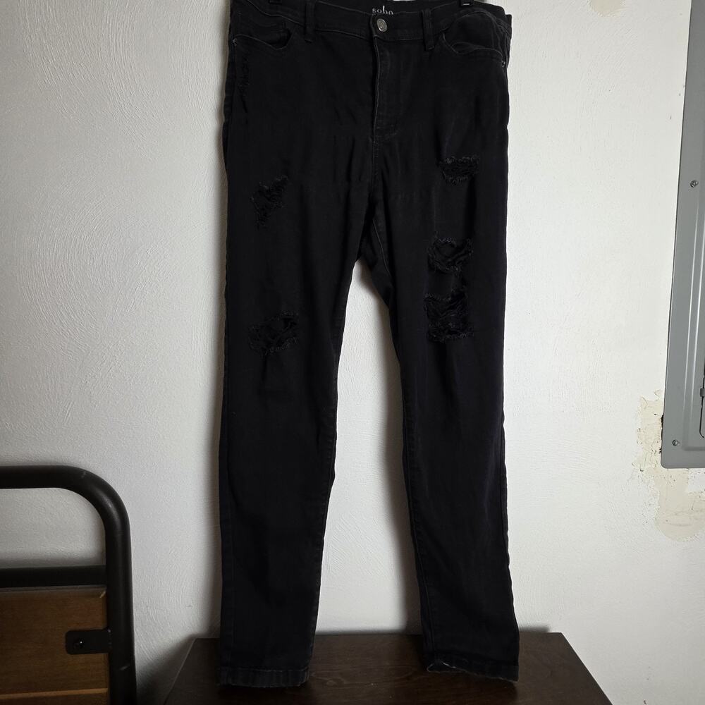 New York & Company Women’s Black High Rise Skinny Jeans Distressed Size 12